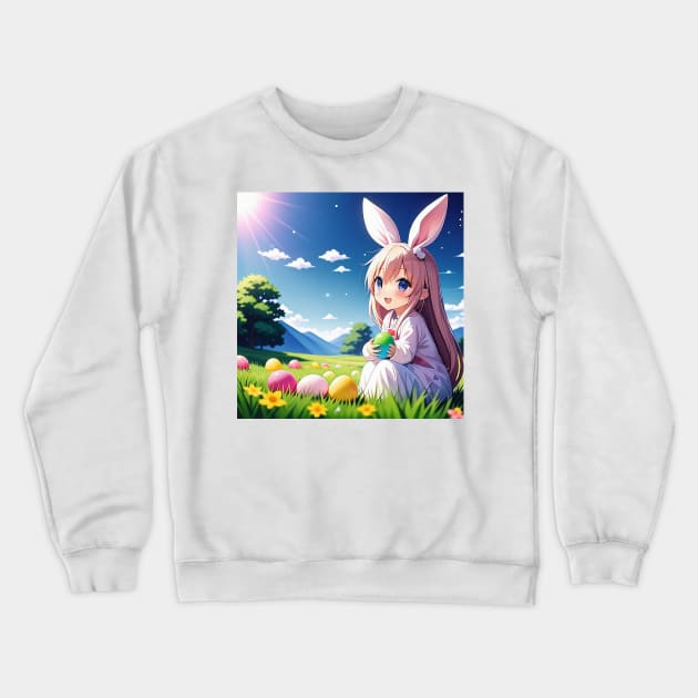 “Easter Egg Hunt” Anime Bunny Girl Crewneck Sweatshirt by Mad Tea Garden